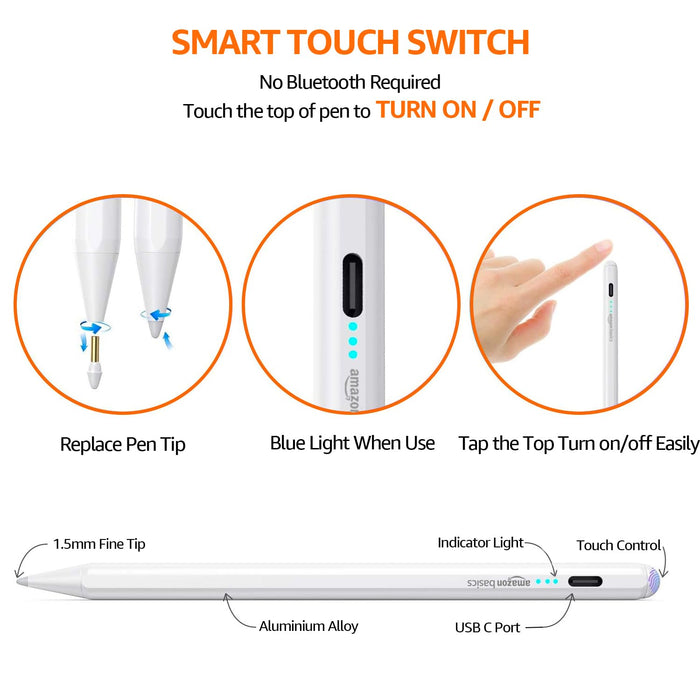 Amazon Basics Upgraded 2nd Gen Stylus Pen | Only for iPad 2018-2025