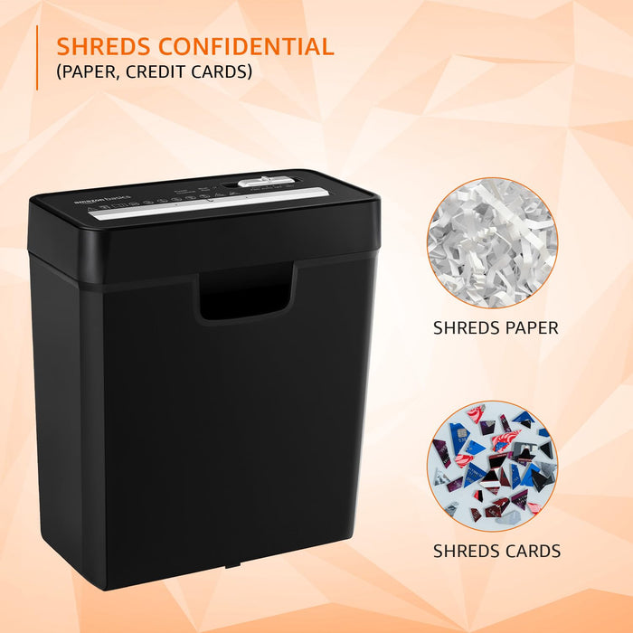 Amazon Basics 6-Sheet Strip Cut Paper & Credit Card Shredder, 10 Liter Waste Basket Capacity|for Office and Home Usage