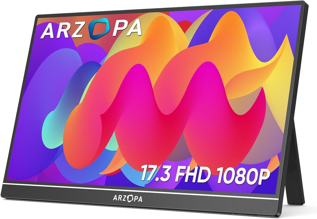 ARZOPA 17.3'' Portable Monitor,103% sRGB FHD 1080P IPS Gaming Monitor Laptop Monitor with Built-in Kickstand Speaker HDMI USB C 60Hz External Screen for PC MacBook