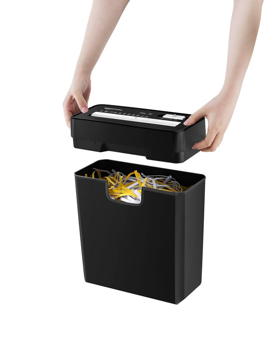 Amazon Basics 6-Sheet Strip Cut Paper & Credit Card Shredder, 10 Liter Waste Basket Capacity|for Office and Home Usage