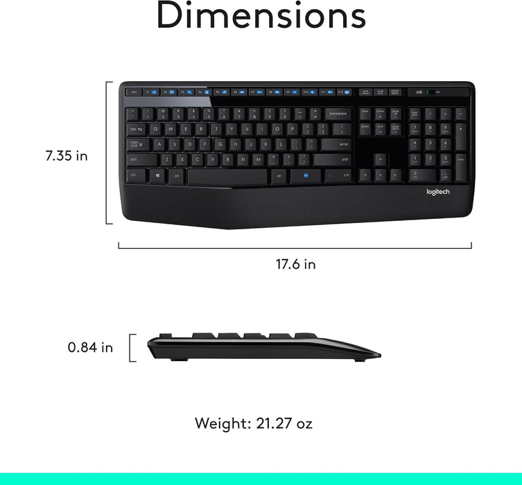 Logitech MK345 Wireless Keyboard and Mouse Set Full-Sized Keyboard with Palm Rest and Comfortable Right-Handed Mouse