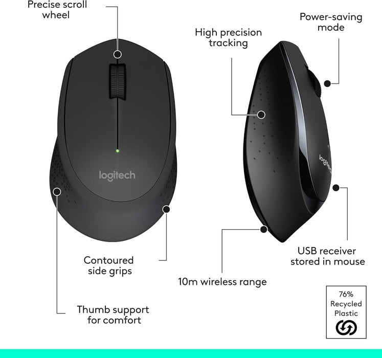 Logitech MK345 Wireless Keyboard and Mouse Set Full-Sized Keyboard with Palm Rest and Comfortable Right-Handed Mouse