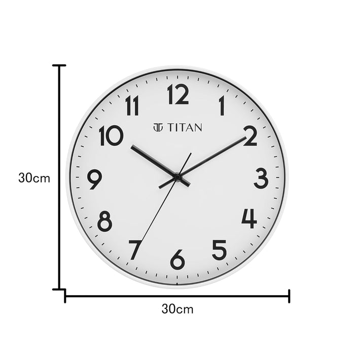 Titan Essence Classic Analog Wall Clock - White, Plastic, 30x30 Cm