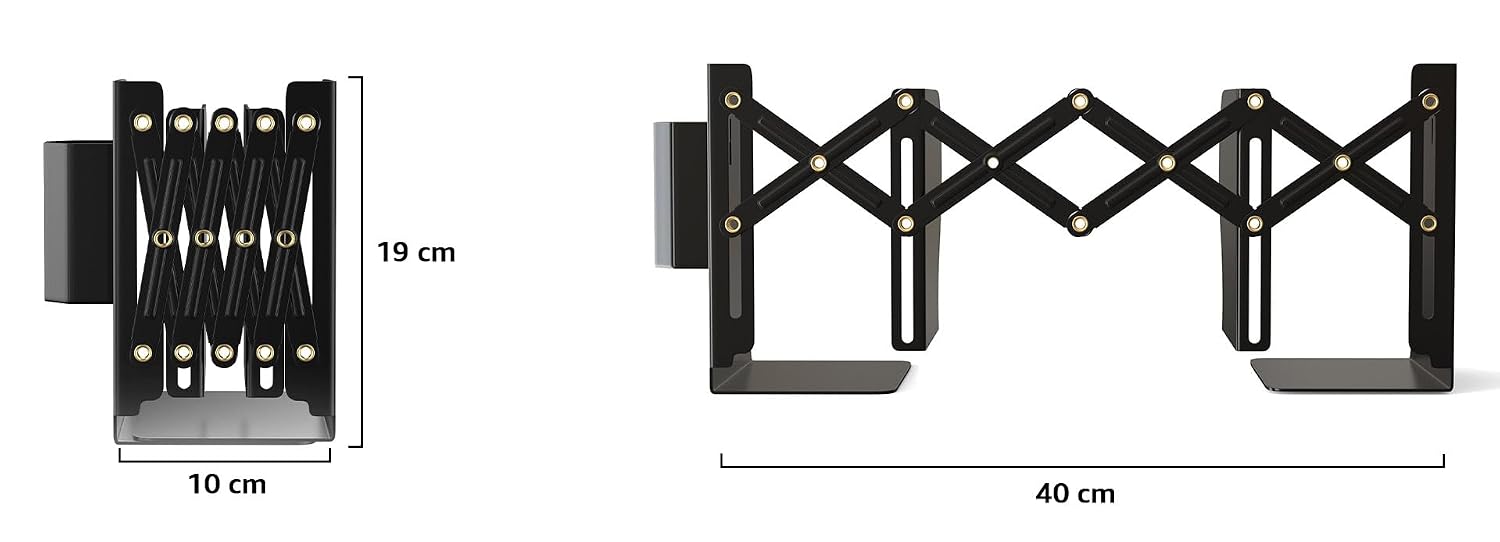 Amazon Basics Adjustable Metal Bookend for Heavy Books | Organizer Holder for Home Storage, Office, Classroom, Library with Pen Holder | Extends Up to 15 Inches | Black