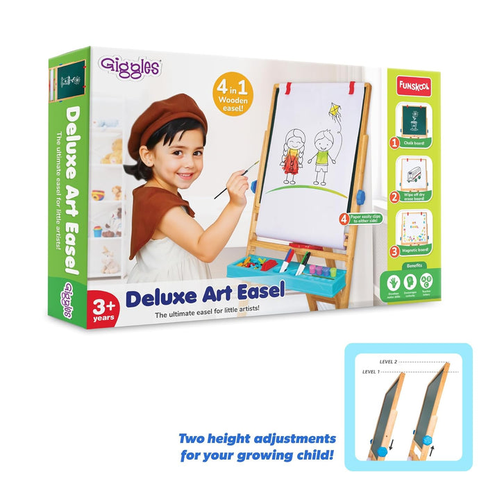 Giggles Funskool My First Easel, 4in1 Double Sided Wooden Magnetic Board