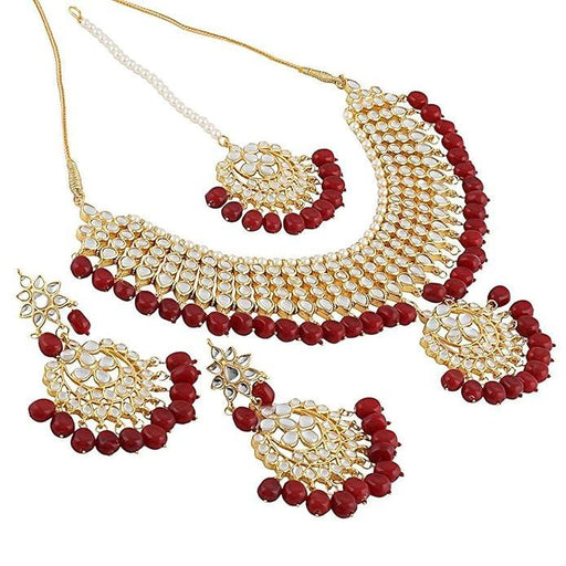 Shining Diva Fashion Jewelry Gold Plated Kundan Pearl Stylish Fancy Wedding Necklace Set - eLocalshop