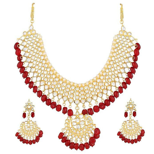 Shining Diva Fashion Jewelry Gold Plated Kundan Pearl Stylish Fancy Wedding Necklace Set - eLocalshop
