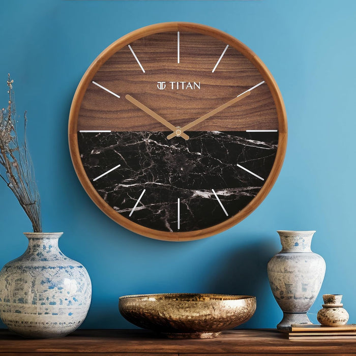 Titan Contemporary Wooden Analog Clock with Wood & Stone Textures On The Dial