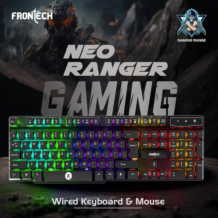 FRONTECH Wired Gaming Combo Keyboard and Optical Mouse with RGB Backlight Effects| 104 Membrane Keys