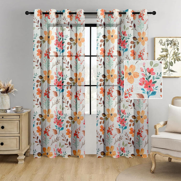 Cortina Linen Polyester Printed Curtains Set of 2, Curtain for Doors Home Decor Items for Living Room Bedroom