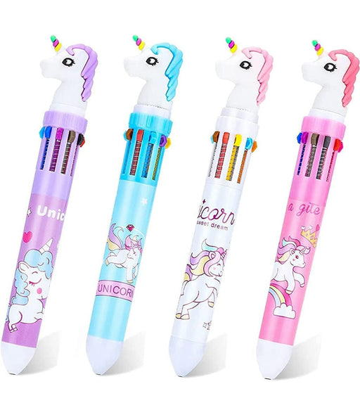 Unicorn Multicolor 10-In-1 Color Refills Retractable Ballpoint Pen for Kids push-type Multi-function Birthday return gift for kids(Set of 4) - eLocalshop