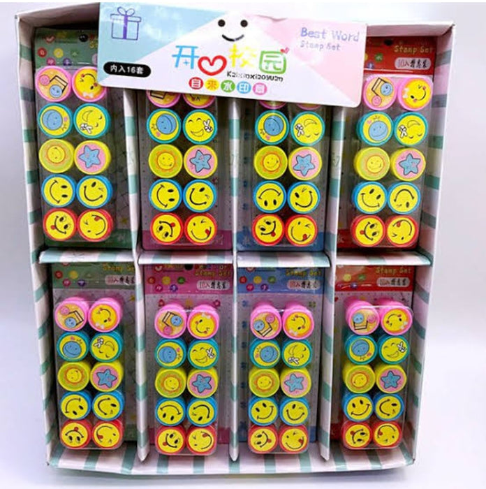 Kids Party Bulk - 6 Set of 10 pieces each (60 nos Total) Smiley Stamp with  Kids Toys