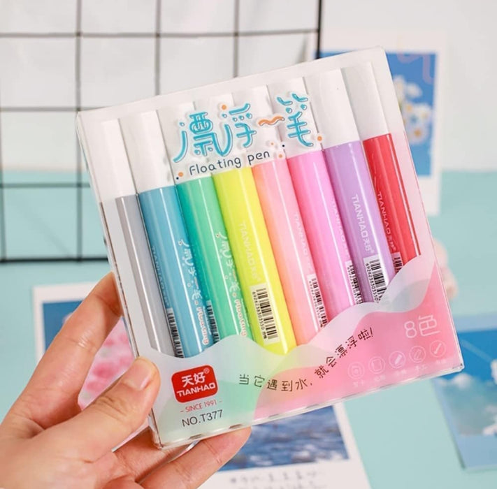 8 Colors Doodle Pen Children's Colorful Marker Pen Magical Water Painting Pen Easy -To-Wipe Dry Erase Whiteboared Pen Doodle Water Floating Pen
