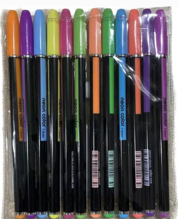 Neon Color Gel Pen Set For Coloring Kids Sketching Painting Drawing (Pack of 12)
