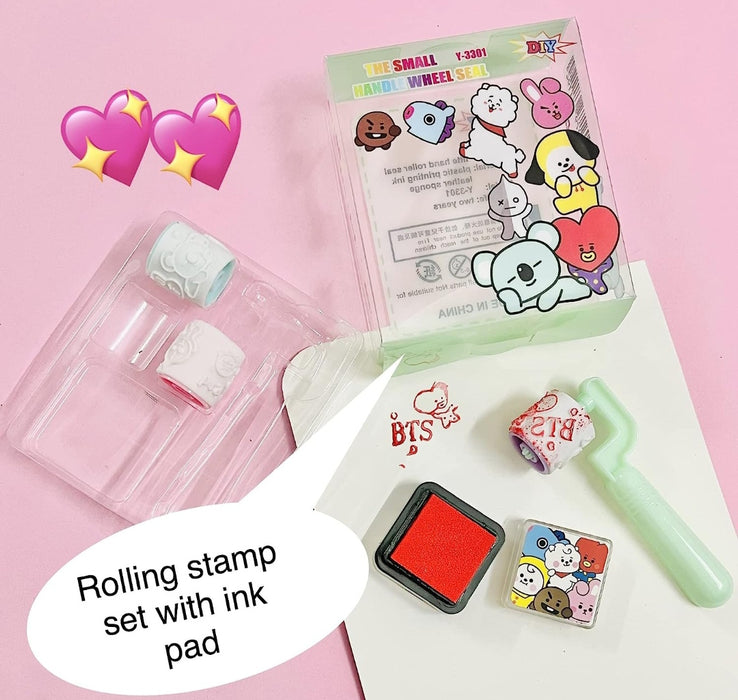 Roller Stamp for Kids Boys & Girls/Handle Wheel Roller Stamp with Inkpad Diary DIY Stamp Set Creative (2 Pieces) - eLocalshop