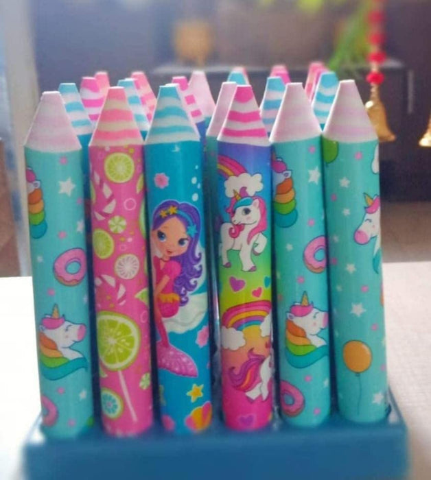 Pencil Shaped Candy Long Eraser Unicorn Stationery for Girls Birthday Theme Rainbow Eraser Mermaid Eraser (4pcs) - eLocalshop