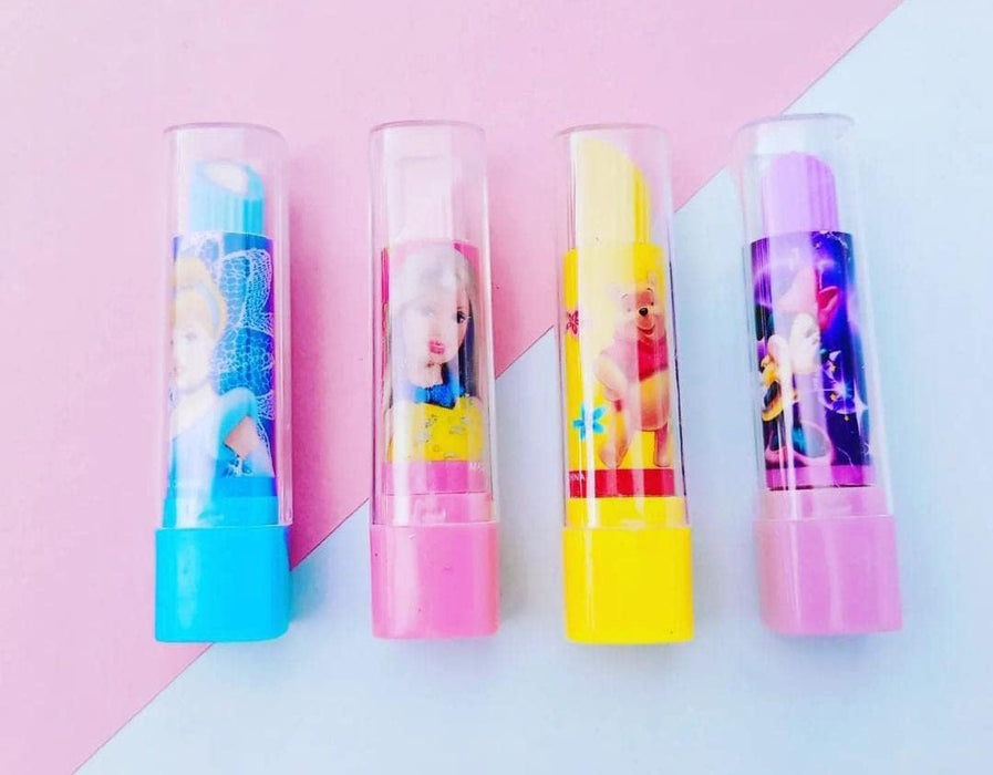 Non-Toxic Princess Erasers Lipstick Shape (Set of 6) - Fun and Safe Erasers for Kids - Frozen, Barbie, Mickey - Kids' Favorite Characters