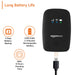 Black device with Amazon Basics logo, charging cable, and battery life indicators on a white background.