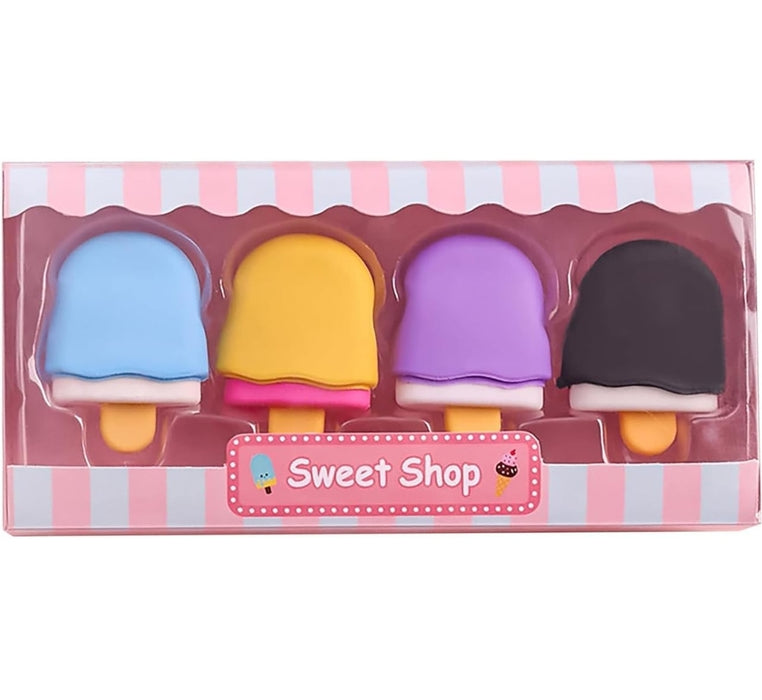 Cute Colorful Mini Ice Cream Shape Rubber Pencil Erasers  Pack of 4 - eLocalshop
