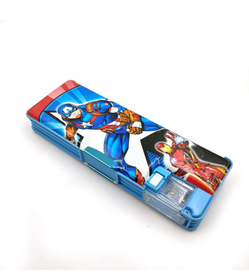 Avengers Cartoon Printed Pencil Case with light (Avengers Print Blue Geometry Box) Pack of 1 - eLocalshop