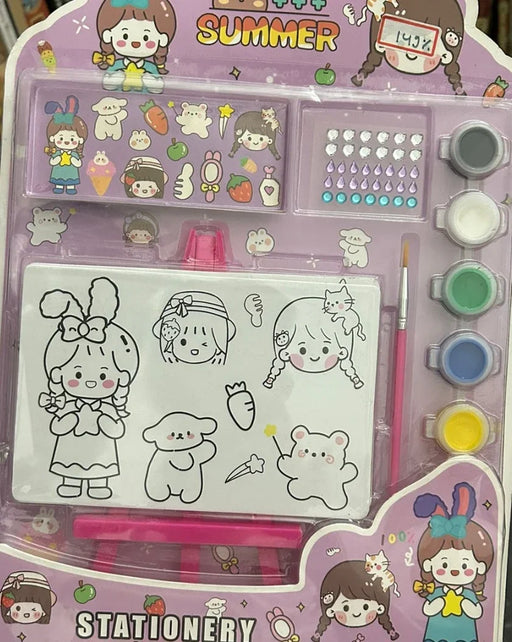 Canvas Painting Kit Mini with Wooden Easel Stand, Printed Canvas Board, Paints (Random Design) Pack of 1 - eLocalshop