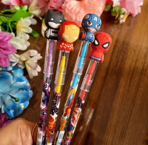 Avengers Pencil Pack of 4 Designer Bullet Pencils Avenger Superhero for Kids Spiderman Captain America Iron Man Batman - eLocalshop