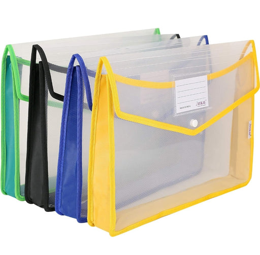 Transparent Plastic FS/A4 Envelope Folder, Documents File Storage Bag with Snap Button, Document File Folder for Certificates (Size: FS/A4, Color: Multicolor) - pack of 2 - eLocalshop