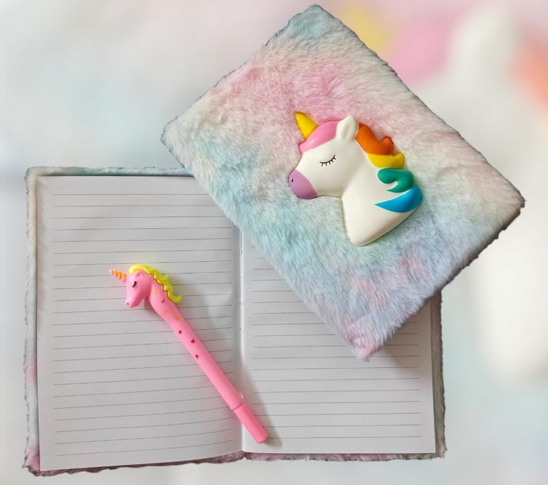 Cute Squishy Unicorn Fur Diary 3D Squishy Plus diary Diary for Girls A5 Diary Ruled 120 Pages Unicorn Theme (Multicolor) - eLocalshop