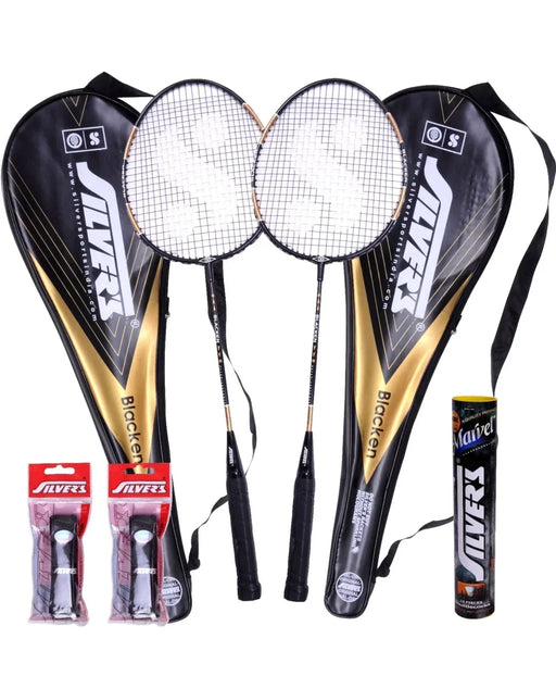 Silver's Blacken Badminton Kit (2 Racquets with Cover, 1 Box Shuttlecock and 2 PVC Grips) - eLocalshop