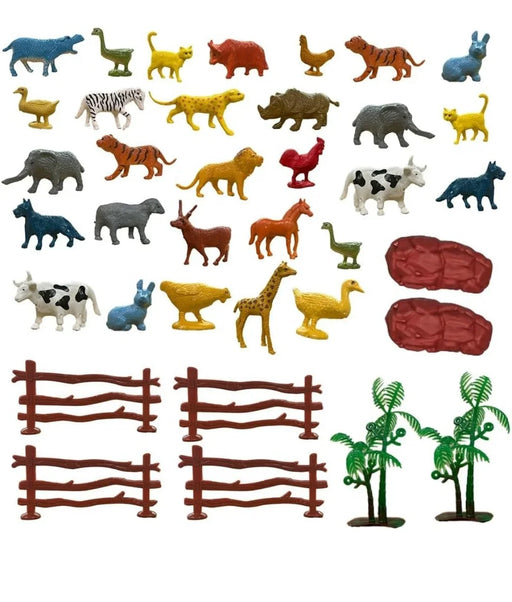 Animal Figure Toy Set of 31 Pcs|Farm & Jungle Animal Figure Playsets with Artificial Tree & Fencing - eLocalshop