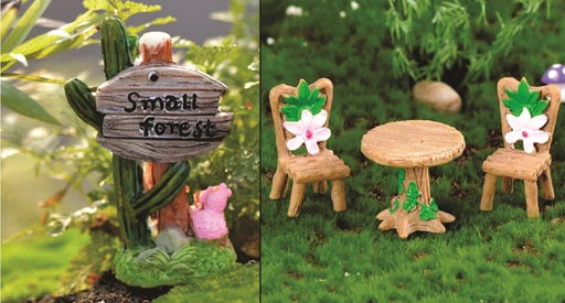 Table Chair Set with Small Forest Display Showpiece Home Decor Garden Decor Miniatures Landscape Decorations - eLocalshop