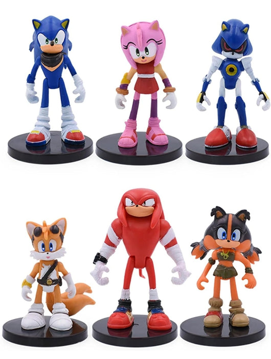 AUGEN Sonic Set of 6 Action Figure Limited Edition for Car Dashboard, Decoration, Cake, Office Desk & Study Table (8cm)(Pack of 6