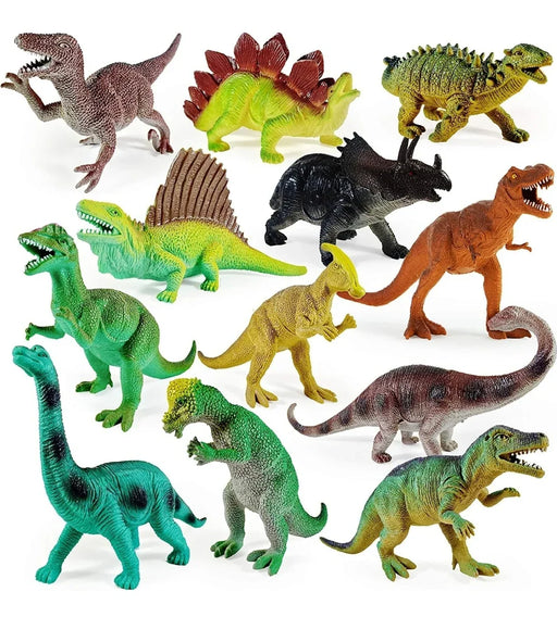 PoPo Toys 12 Piece Mini Jurassic Park Dinosaurs Toys Set | Dinosaur Kingdom Figures Set for Kids, Medium Size, Assorted Animal Figures, Non-Toxic - eLocalshop