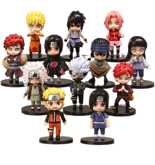 AUGEN Naruto 12 Action Figures Limited Edition for Car Dashboard, Decoration, Cake, Office Desk & Study Table (6.5cm) -Pack of 12 Polyvinyl Chloride
