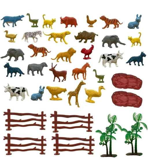 ToyMagic Animal Figure Toy Set of 31 Pcs|Farm & Jungle Animal Figure Playsets with Artificial Tree & Fencing|Birthday & Return Gifts|Learning Educational Animal Toyset for Kids 3+|Made in India - eLocalshop