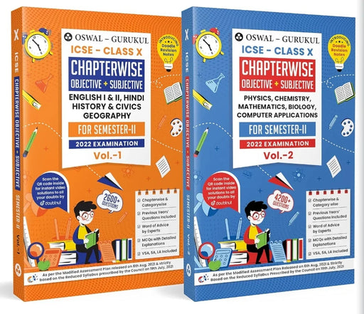 Bundle of Oswal-Gurukul ICSE Chapterwise Objective & Subjective (Hindi, Eng I & II, His & Civ, Geo, Phy, Chem, Bio, Maths, Comp.A) Class 10 Semester II Exam 2022 : 6800+ New Questions (Set of 2 Books) - eLocalshop