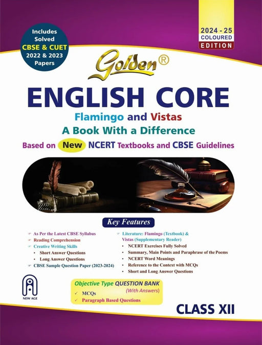 Golden English Class 12 : based on NEW NCERT Textbooks Flamingo and Vistas for CBSE 2025 Board Exams includes solved CBSE & CUET 2022 and 2023 Papers by R. K. Gupta - eLocalshop