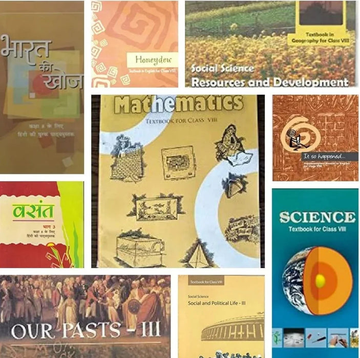 NCERT TEXTBOOK 9 BOOK SET FOR CLASS- 8TH (Vasant-3,Bharat ki khoj,Honeydew,Maths,Science,Its So happened, Resources and Development,Our Past-3,Social and Political Life-3) - eLocalshop