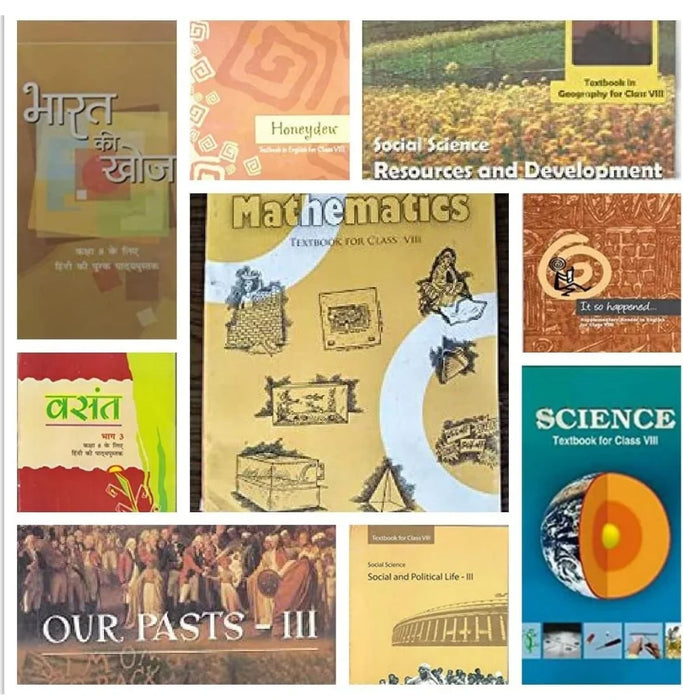NCERT TEXTBOOK 9 BOOK SET FOR CLASS- 8TH (Vasant-3,Bharat ki khoj,Honeydew,Maths,Science,Its So happened, Resources and Development,Our Past-3,Social - eLocalshop