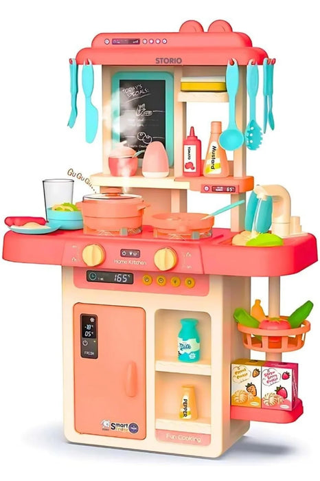 Storio Toys Kitchen Set for Kids Girls Big Cooking Set Light and Sound Pretend Play Toy Battery Operated with Accessories,Pink - eLocalshop