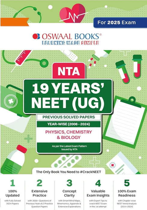 Oswaal NTA 19 Years' NEET (UG) Previous Solved Papers- Year-wise (2006 - 2024) Physics Chemistry & Biology for 2025 - eLocalshop