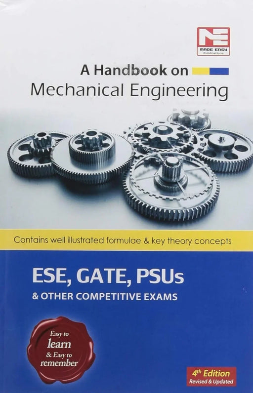 Book cover of 'A Handbook on Mechanical Engineering' with gears and NE logo.