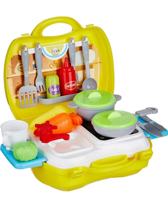Kitchen Set for Kids | Pretend and Play Toy | Portable Suitcase with Realistic Cooking Toys | for Boys & Girls 2+ Years | Non-Toxic | 24 Pieces | Multicolour