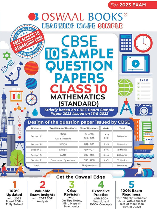 Oswaal CBSE Sample Question Papers Class 10 Mathematics Standard Book for 2023 Board Exam (based on CBSE Sample Paper released on 16th September)