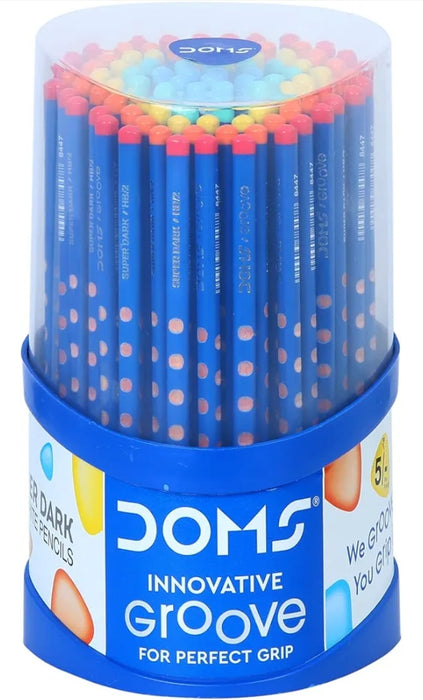 Doms GrooveSuper Dark Graphite Pencils | Innovative Groove For Perfect Grip | Tumbler Set Of 100 Pieces