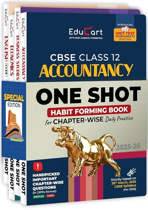 Educart CBSE Class 12 One Shot Question Bank Accountancy, Business Studies, Economics and English 2026 (Set of 4 Books including PYQs for 2025-26 Exam