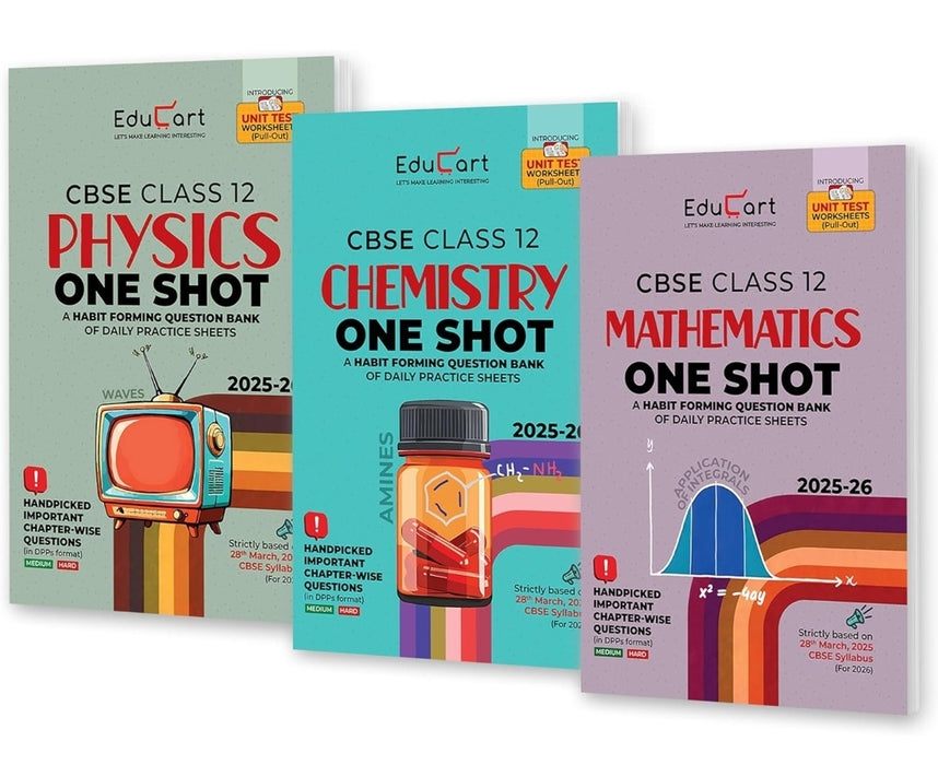Educart CBSE Class 12 One Shot Question Bank Physics, Chemistry and Mathematics 2026 (Set of 3 Books )