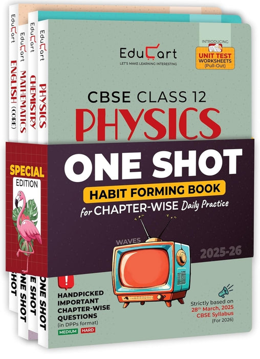 Educart CBSE Class 12 One Shot Question Bank Physics, Chemistry, Mathematics and English 2026 (Set of 4 Books including PYQs for 2025-26 Exam)