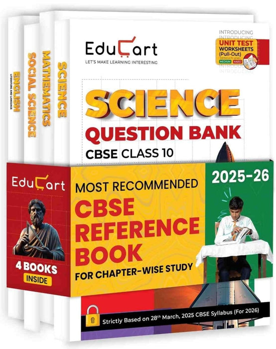 Educart CBSE Question Bank Class 10 Bundle - Science, Mathematics, Social Science and English on New Syllabus 2025-26 (Introducing Unit Test Worksheet)