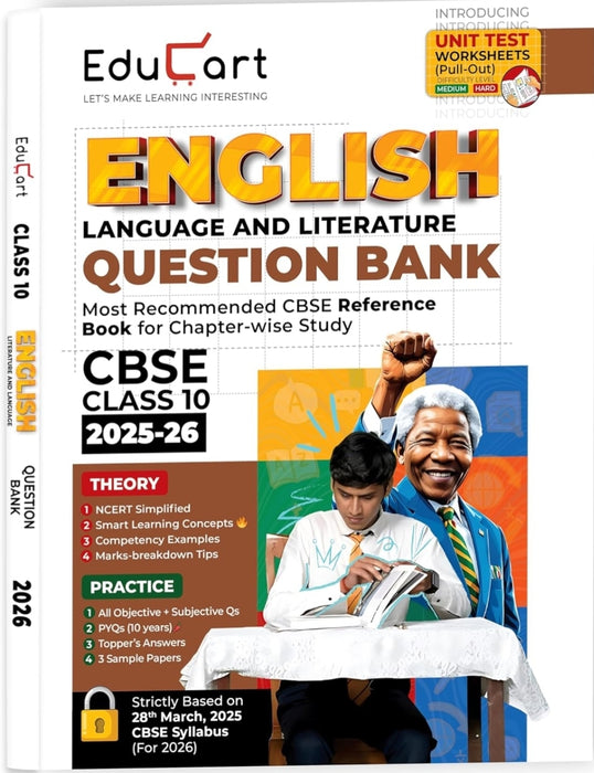 Educart CBSE Question Bank Class 10 English 2025-26 on new Syllabus 2026 (Introducing Unit Test Worksheets)